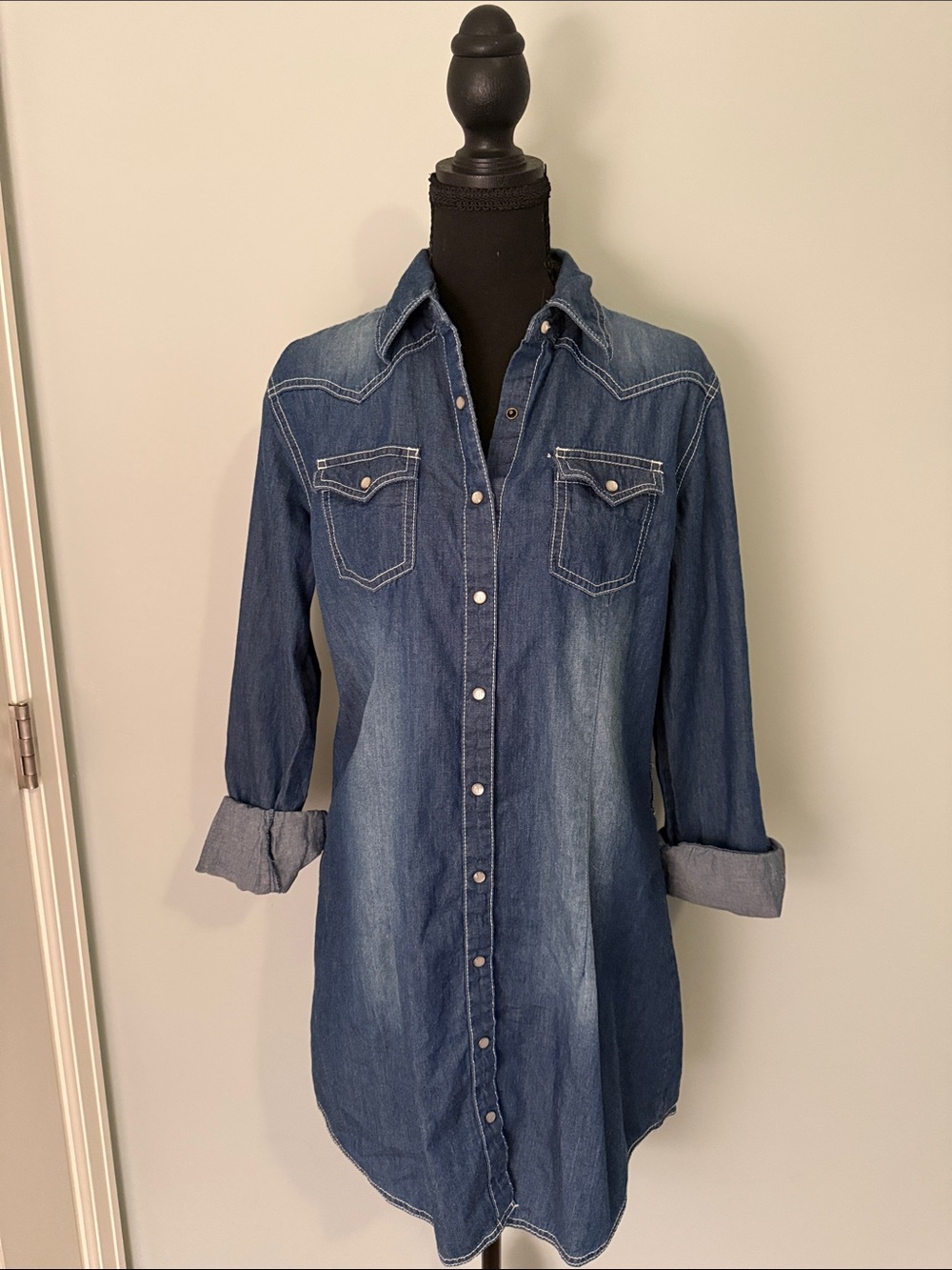 Wrangler Blue Denim Shirt Dress with Western Yoke